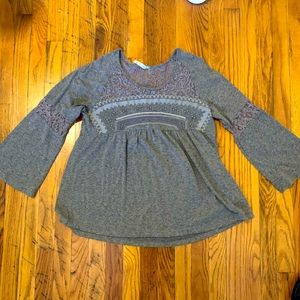 Brown Detail Top with Flowy Sleeves